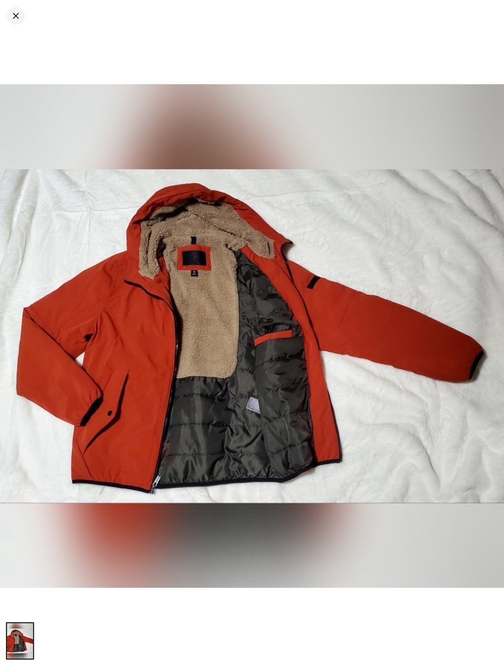 Michael Kors Orange Hooded Jacket with Faux-Sherpa Lining